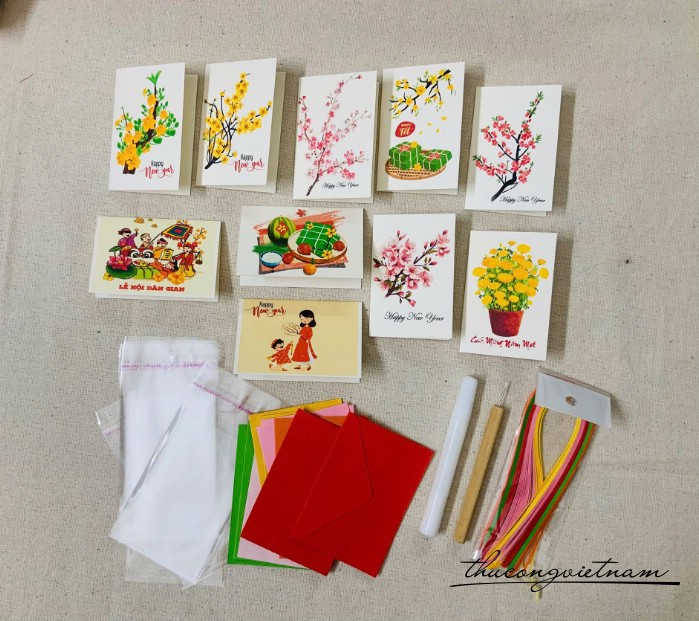Bộ quilling dụng cụ làm 10 thiệp Tết 6*9cm-M1